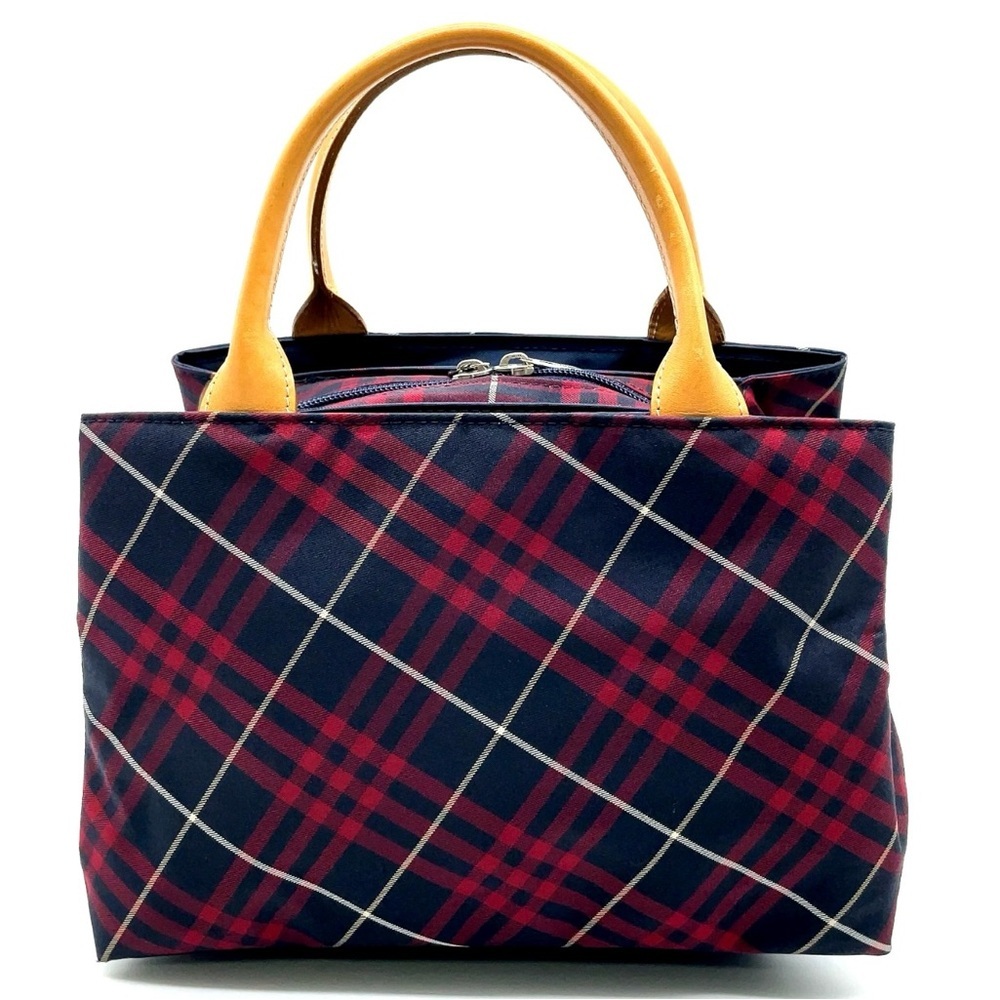Auth Burberry Nova Check Blue Label Canvas Leather Black Red Handbag - Picture 3 of 16